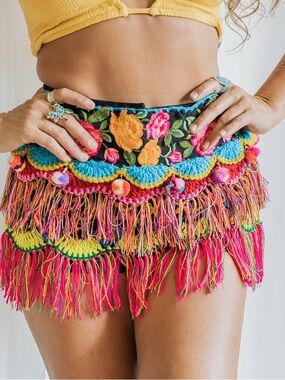 Multicolor Crochet Fringe Festival Skirt